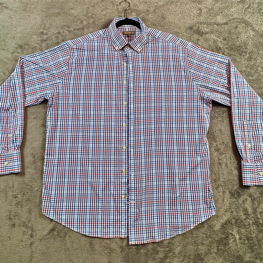 Peter Millar Summer Comfort Red and Blue Checkered Button Down Shirt